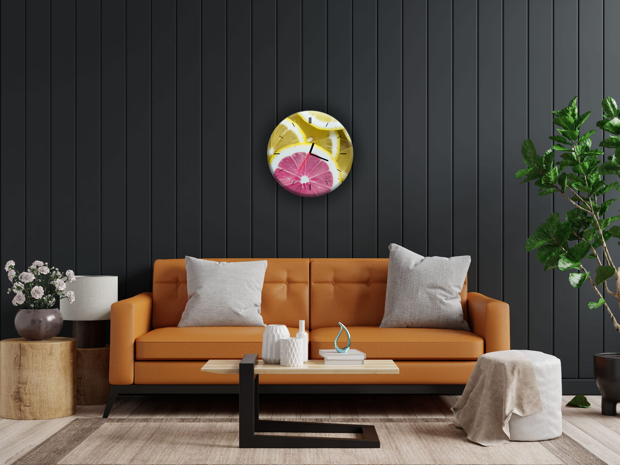 ZEGAR SZKLANY OKRĄGŁY - Cytryna